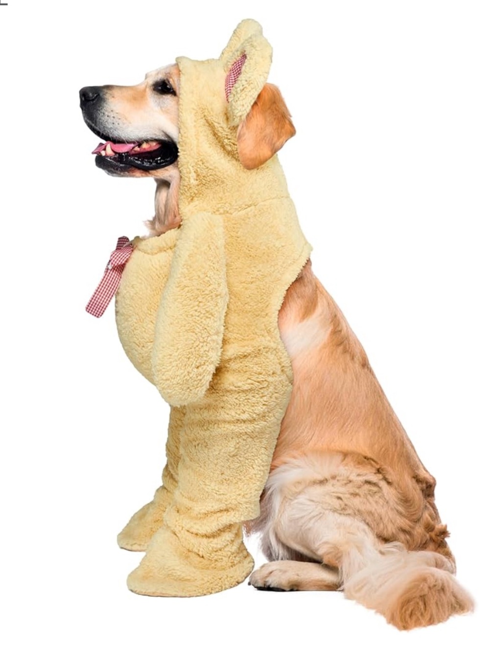 Rubie's Plush Teddy Bear Dog Costume in Tan with Red Gingham Bow - Picture 3 of 6